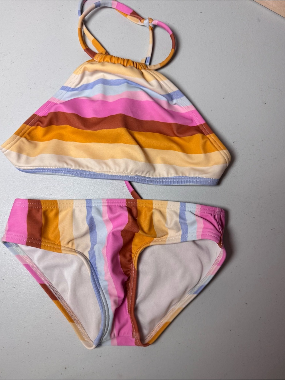 Billabong Kids Striped Halter Bikini Set in Pink, Yellow & Blue size 4